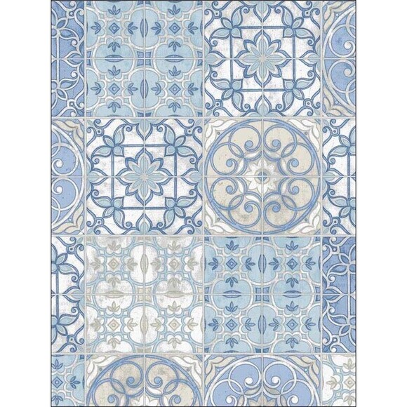 NIP NORWALL Prepasted WALLPAPER 56 SqFt MOROCCAN TILES KE29950 Blue White Vinyl - Picture 1 of 5